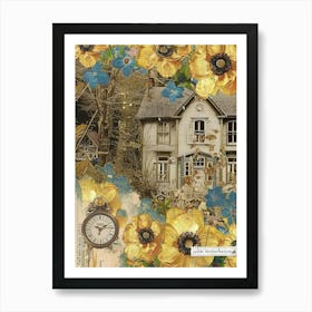 Dried Flowers Scrapbook Collage Cottage 2 Art Print