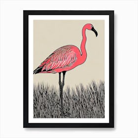 Greater Flamingo 3 Linocut Bird Art Print
