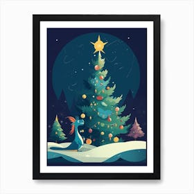 Christmas tree with baby Dragon Art Print