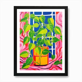 Pink And Red Plant Illustration Golden Pothos 3 Art Print