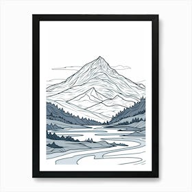 Mount Ossa Australia Color Line Drawing (4) Art Print