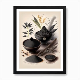 Black Sesame Spices And Herbs Retro Drawing 1 Art Print