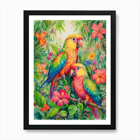 Parrots In The Jungle 1 Art Print