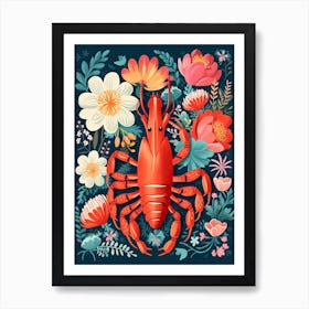 Summer Lobster And Flowers Illustration 2 Art Print