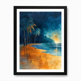 Watercolor Of Sunset On The Beach Art Print