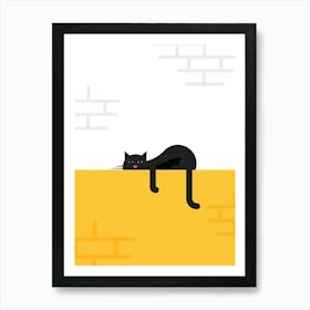 Cat Sleeping On The Wall Art Print