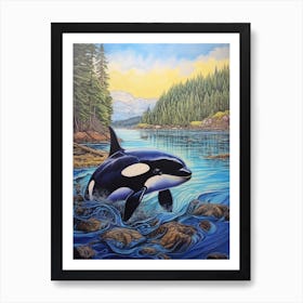 Realistic Orca Whale Storybook Style Illustration 3 Art Print