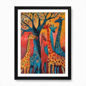 Abstract Giraffe Herd Under The Trees 1 Art Print