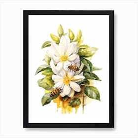 Beehive With Jasmine Watercolour Illustration 1 Art Print