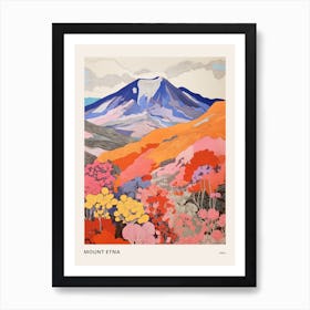 Mount Etna Italy Colourful Mountain Illustration Poster Art Print