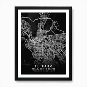 El Paso Texas USA Black Map Art Print