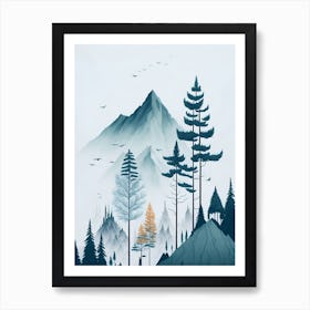 Mountain And Forest In Minimalist Watercolor Vertical Composition 99 Art Print