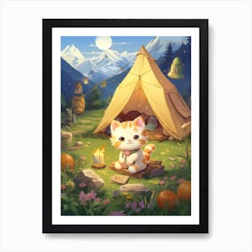 Kawaii Cat Drawings Camping 4 Art Print