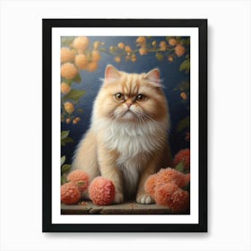 Persian Cat Floral Design Art Print