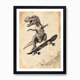 Vintage Spinosaurus Dinosaur On A Skateboard  1 Art Print