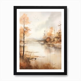 Lake In The Woods In Autumn, Painting 71 Art Print