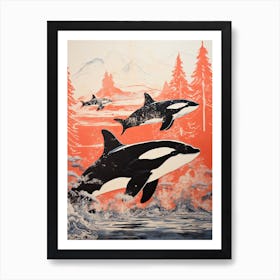 Orca, Woodblock Animal  Drawing 1 Art Print