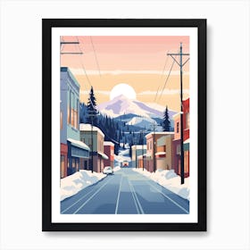 Vintage Winter Travel Illustration Fairbanks Alaska 4 Art Print