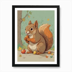 Squirrel Eats Apples Art Print