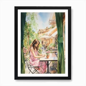 At A Cafe In Nicosia Cyprus Watercolour Art Print