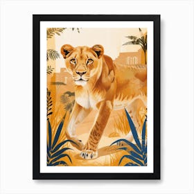 African Lion Lioness On The Prowl Illustration 4 Art Print