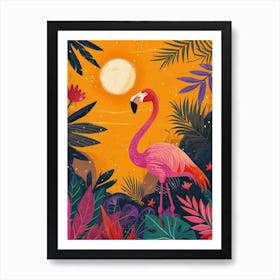 Greater Flamingo Las Coloradas Mexico Tropical Illustration 5 Art Print