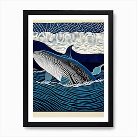 Whale And Waves Linocut Art Print