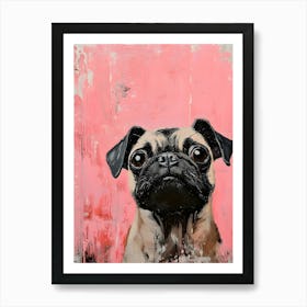 Minimal Pug With Pink Background 2 Art Print