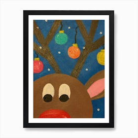 Rudolph the Red Nose Reindeer, Reindeer, Christmas, Cartoon, Funny, Art, Xmas, Wall Print Art Print