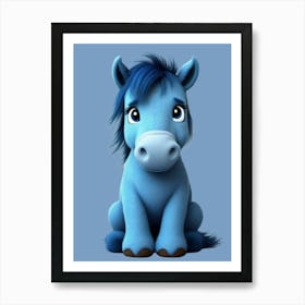 Cute Blue Horse Art Print