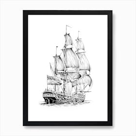 A Marine Boat Art Illustration In A Drawing Style 11 Art Print