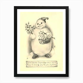 Snowman With Basket Full Of Holiday Gifts Art Print