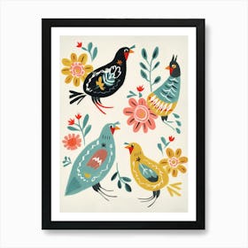 Folk Style Bird Painting Chicken 2 Art Print