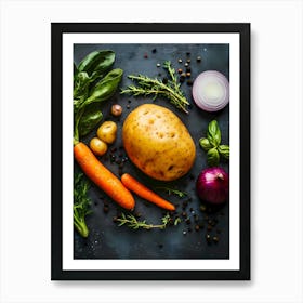 Top View Of Vegetables On A Dark Background Art Print