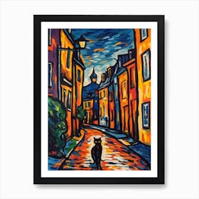 Painting Of Copenhagen Denmark With A Cat In The Style Of Fauvism  3 Art Print