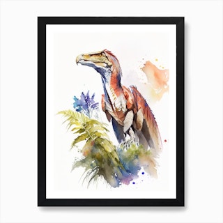 Utahraptor 1 Watercolour Dinosaur Art Print