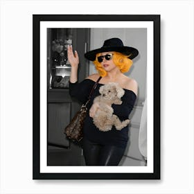 Lady Gaga Is Seen Arriving At Her Hotel With Her Puppy Fozzy On August 17, 2012 Art Print