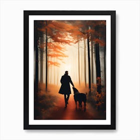 Man And Dog In The Woods Art Print