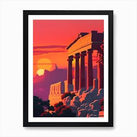 The Acropolis, Greece Retro Sunset Art Print