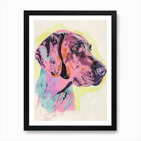 Colourful Watercolour Redbone Hound Dog Line Illustration 3 Art Print