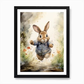 Bunny Running Rabbit Prints Watercolour 4 Art Print