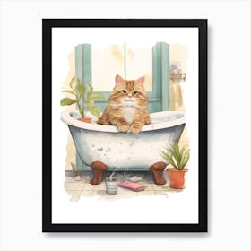 Chartreux Cat In Bathtub Botanical Bathroom 1 Art Print