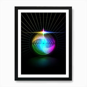 Neon Geometric Glyph in Candy Blue and Pink with Rainbow Sparkle on Black n.0308 Art Print