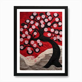 Cherry Tree, Japanese Quilting Inspired Art, 1498 Art Print