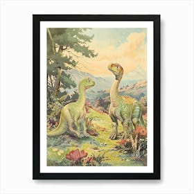 Vintage Storybook Style Dinosaur Watercolour Painting Art Print