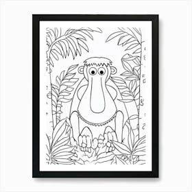 Line Art Jungle Animal Proboscis Monkey 4 Art Print