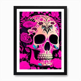 Skull With Floral Patterns 2 Pink Pop Art Art Print