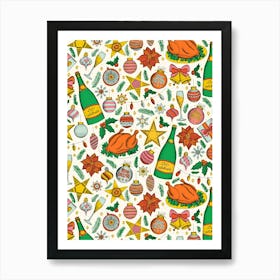 Holiday Dinner Toile Vintage Style Christmas Dinner Multicolor Art Print