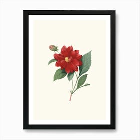 Antique Vintage Flower Illustration - Red 2 Art Print