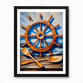 Ship wheel, oil painting 1 Art Print